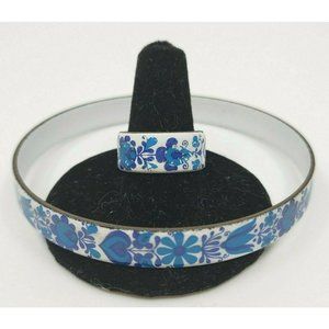 Vintage Cloisonne Women's White Blue Floral Bengal
